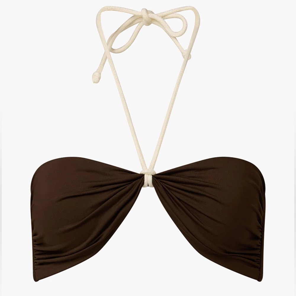 WeWoreWhat Brown Strapless Bikini Set with Cream Tie - Picture 2 of 6